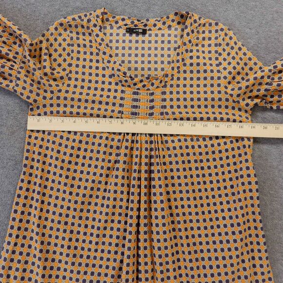 Autre Ton Midi Dress Medium Orange Purple Geometric Pattern Print Pockets Cotton - Picture 2 of 10